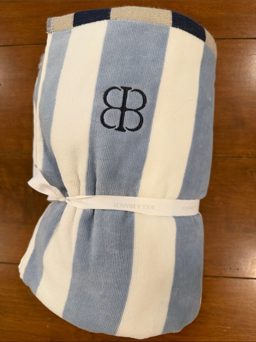 Boll & Branch Blue and White Striped Towel